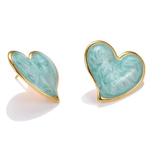 Boucles d'oreilles tendance en forme de grand cœur pour femme et fille, minimalistes, en acier inoxydable émaillé vert et noir, bijoux esthétiques - Product Image 6