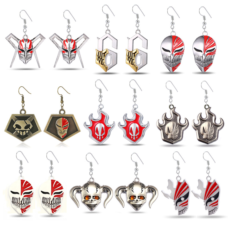 Wholesale Anime Bleach Kurosaki Ichigo Flame Skull Earrings