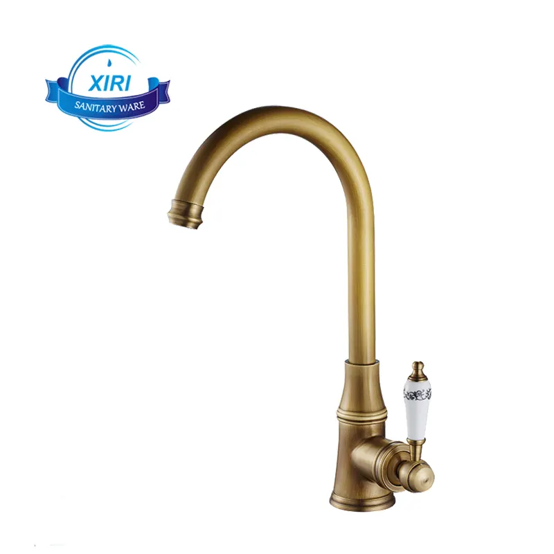 Antique Brass Single Ceramic Handle Single Hole Hot And Cold Water Kitchen Faucet 360 Degree Rotatable Faucet XR0171