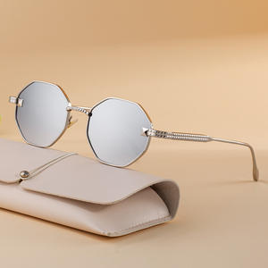 Nouvelles lunettes de soleil polygonales de style européen pour hommes, monture en métal, protection UV400 avec étui DG98255 - Product Image 1