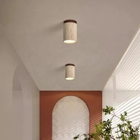 Lustre moderne en travertin jaune avec base en bois, style Wabi Sabi, surface en pierre de grotte, monté en surface, CRI 90 élevé, indice de protection IP20, éclairage modulable pour maison et bureau