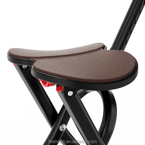 Bastón de Apoyo para Personas Mayores con Asiento, 4 Patas Antideslizantes, Plegable, Altura Ajustable, Luz LED, Alarma SOS - Product Image 4
