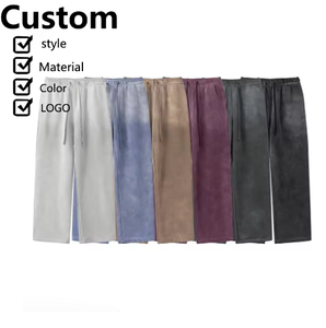 กางเกงขายาวผู้ชายสไตล์อเมริกัน ลายสเปรย์ย้อม ขาดๆ แบบวินเทจ มีเชือกผูก เอวสม็อค ซักได้ สวมใส่สบายทรงหลวม - Product Image 1