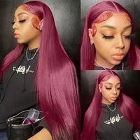 Perruque bordeaux en cheveux humains 99J, Lace Front HD 13x6, cheveux brésiliens vierges rouges lisses, sans colle, pré-épilée, pour femmes noires