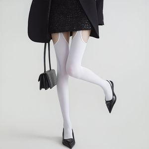 Velvet Pantyhose 15D Thin White Four-Sided Openwork Design Women's Stockings Solid Color Nylon Four Seasons - Product Image 4
