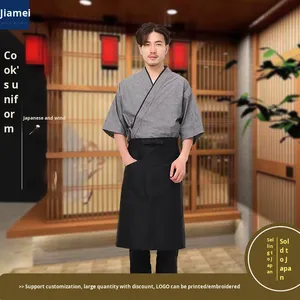 Kimono Giapponese da Chef con Linee Nere e Grigie, Uniforme da Lavoro a Mezza Manica <span class=keywords><strong>per</strong></span> Uomo con Logo Personalizzato <span class=keywords><strong>per</strong></span> Ristoranti di Sushi - Product Image 6