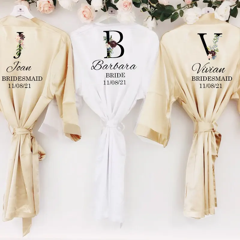 Robe pyjama en Satin à personnaliser pour noms personnalisés, cadeaux de demoiselles d'honneur, Robe de chambre de mariage en Satin,
