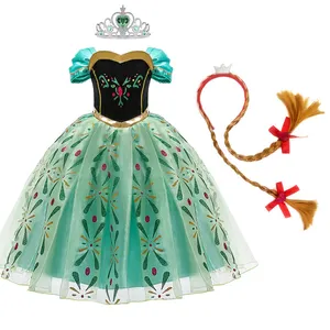 Anna vestido para niña Cosplay reina de la nieve princesa traje de los niños de la ropa de los niños de cumpleaños disfraces de Carnaval y peluca