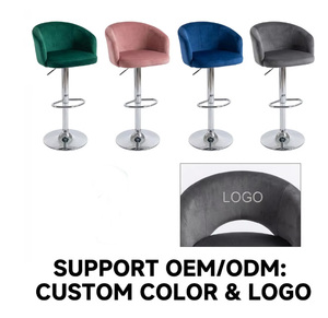 Silla de Bar Giratoria y Ajustable en Altura, Tapizada en Terciopelo, con Base y Respaldo Personalizables, para Muebles de Comedor, Restaurante o Bar - Product Image 1