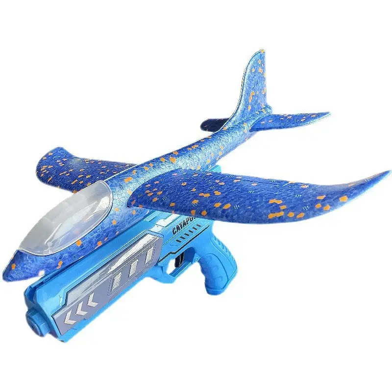 卸売フライングガン主導飛行機ランチャーおもちゃフォームグライダーカタパルト飛行機おもちゃ