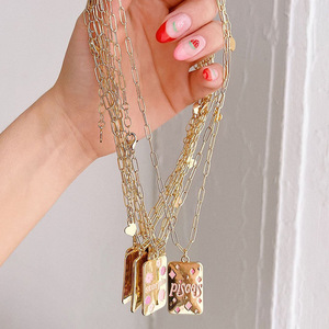 จี้ไพ่ทาโรต์รูปหยดน้ำมัน12 K สีลูกกวาดสร้อยคอประดับกระดูกไหปลาร้าสายโซ่ไทเทเนียมแผ่นทอง18K - Product Image 4