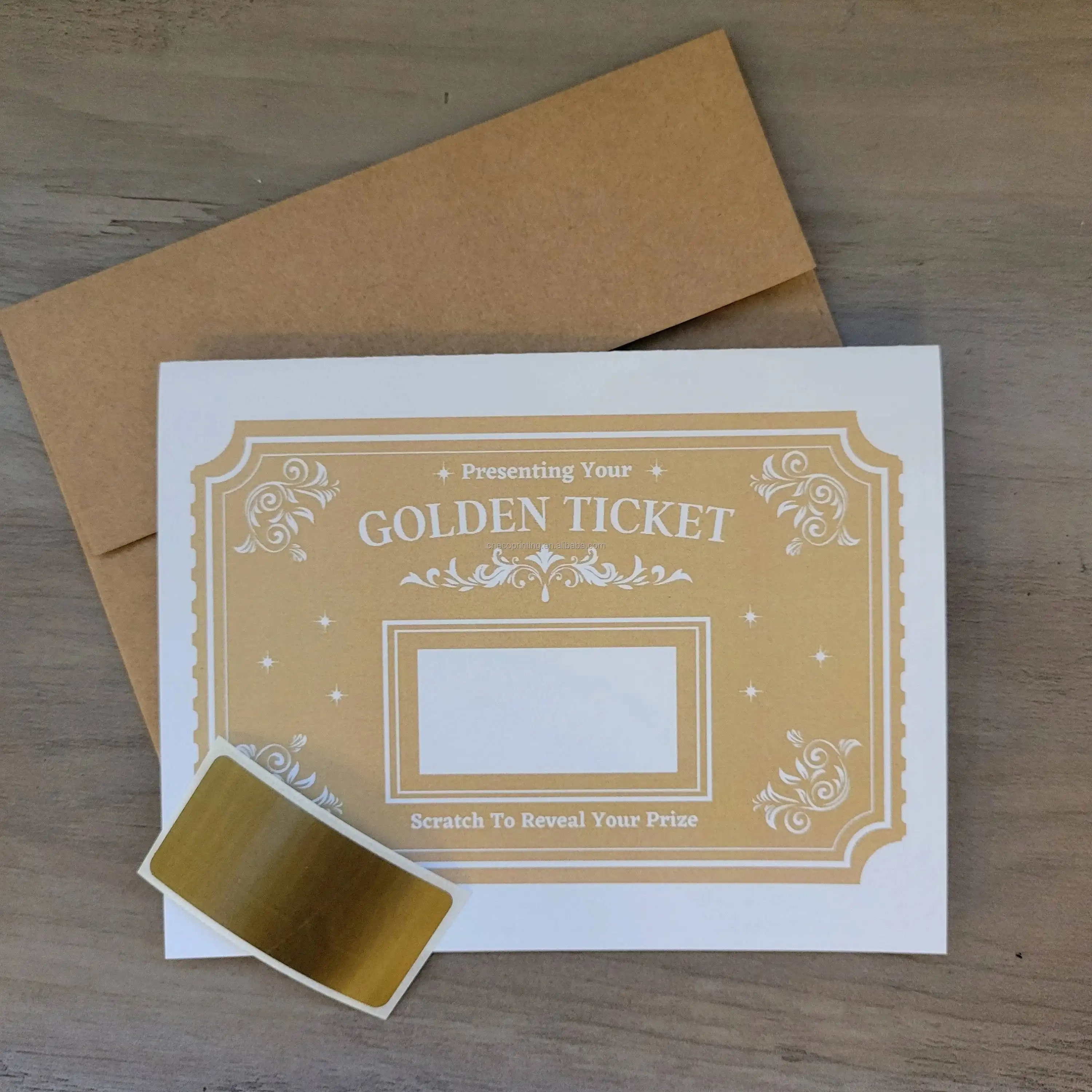 Impression personnalisée Mystery Golden Ticket Carte à gratter avec autocollant à gratter