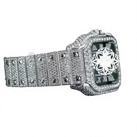 Luxuriöse Moissanit-Diamant-Uhr Edelstahl Quadratisches Gehäuse Analog Quarz Faltschließe Modisches Armband