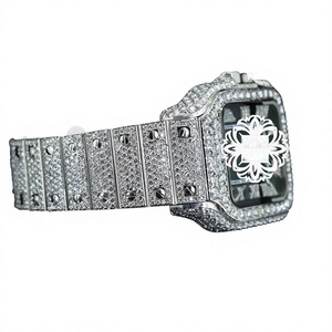Montre de luxe en moissanite et diamant, boîtier carré en acier inoxydable, mouvement à quartz analogique, fermoir pliant, bracelet tendance - Product Image 1