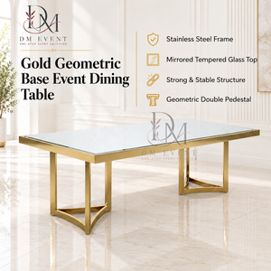 Table de salle à manger rectangulaire en verre miroir en acier inoxydable doré de qualité supérieure avec base ouverte géométrique pour banquets d'hôtel (vente en gros) - Product Image 3