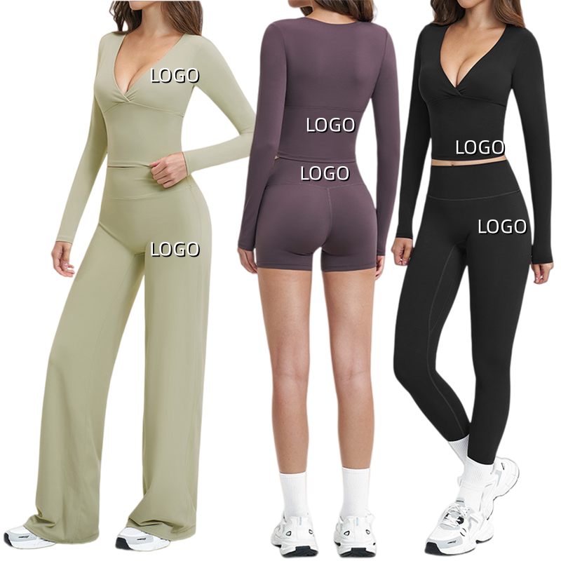 Custom LOGO Yoga Suit Long Sleeves Hip Lifting Pants Yoga Set Outdoor Running and Sports Set