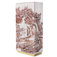 Armoire de rangement Azulejo héritage portugais, carreaux peints à la main, feuille d'or, base en laiton martelé, sépia patiné