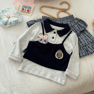 Tongxingyuan Girl's <b>Rabbit</b> Officer <b>Outfit</b> Spring Two-Piece Set With Plaid Skirt And Embroidered Top For Baby Girls - Product Image 3