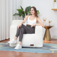 Sillón Individual de Diseño Japonés con Relleno de Espuma y Piel Sintética a Rayas, Funda Extraíble