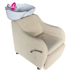Muebles <span class=keywords><strong>de</strong></span> Salón <span class=keywords><strong>de</strong></span> Belleza, Lujosa Silla <span class=keywords><strong>de</strong></span> Lavado <span class=keywords><strong>de</strong></span> Cabello Beige con Lavabo, Silla Reclinable para Peluquería - Product Image 3