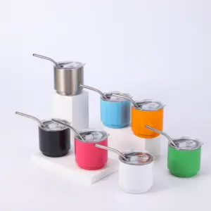 4oz Mini Tumbler Stainless Steel Wine Shot Glass Double Wall Vacuum Tumbler With Steel Straw And Lid