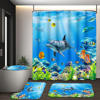 Ensemble de rideaux de douche Muyu en polyester imperméable, motif floral, dauphin et requin, 4 pièces, écologique, antidérapant, pour la décoration de salle de bain