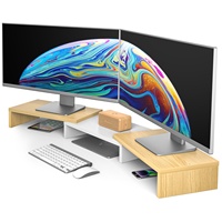 Yeni YOMI Döner Açılı ve Uzunluk Ayarlı Çift Monitör Standı Yükseltici Ergonomik Masa Yükseltici Ahşap Saklama Düzenleyici 2-3 Ekran için