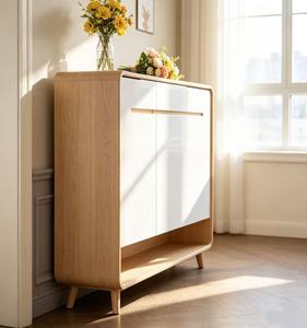 Modern Wood <b>Storage</b> <b>Cabinet</b> With <b>White</b> Doors And Open Shelf Scandinavian Style Living Room Furniture - Product Image 3