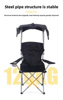 Chaise pliante d'extérieur moderne avec accoudoirs, porte-gobelets et auvent pare-soleil pour le camping, la randonnée, la pêche et la plage