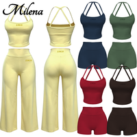 Nouvel Arrivage Milena – Ensemble 2 Pièces Short et Caraco Rembourré pour Femme, Respirant, Écoresponsable, Spandex/Nylon, Coupe Ajustée, Décontracté, Idéal Entraînement