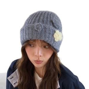 Gorro de punto de estilo coreano con flor de rosa, gorro beige a prueba de viento para mujer, otoño e invierno, cálido, a la moda, Color sólido, 56-58Cm - Product Image 5