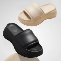 Sandales EVA pour femmes, à bout ouvert, semelle épaisse, rehaussantes, pour l'été, intérieur/extérieur, doublure en microfibre, tendance mode, rose et noir