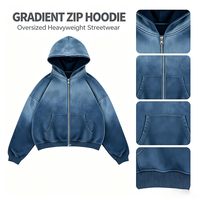 Sweat-shirt unisexe à capuche zippé dégradé délavé coupe oversize épais streetwear personnalisable avec logo commande en gros