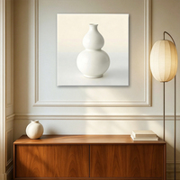 Tableau mural sur toile avec vase blanc aux tons neutres, impression moderne de nature morte pour la décoration de chambres d'hôtel et de villas de luxe