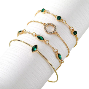 Vintage Gold Plated <b>Crystal</b> Geometric Chain <b>Bracelet</b> Set with Fashion Charms Artificial Zircon Emerald Cut Four Pieces <b>for</b> <b>Women</b> - Product Image 3