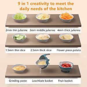 9 1 <b>Multifunction</b> <b>Vegetable</b> <b>Cutter</b> Drain Basket Slicer Grater PP+Stainless Steel Eco-Friendly White 22x10cm Kitchen Utensil Set - Product Image 3