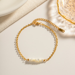 <span class=keywords><strong>Tobillera</strong></span> de cuentas de concha natural, joyería de pie de acero inoxidable chapado en oro de 18 quilates, tobilleras delicadas para mujer, sin deslustre - Product Image 1