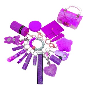 Bán buôn tùy chỉnh màu tím an toàn Keychain Set số lượng lớn phụ kiện phụ nữ Bling tự vệ Keychain - Product Image 1
