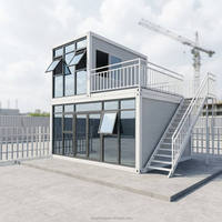 Maison conteneur à double étage détachable, assemblage rapide, de luxe, modulaire, préfabriquée, avec balcon mural en verre, directement de l'usine