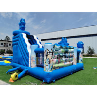 Château gonflable commercial en PVC sur le thème du chien bleu de dessin animé avec toboggan, combo château sauteur pour enfants, idéal pour les fêtes