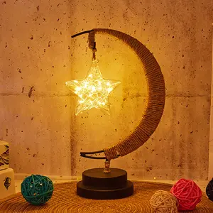 New Styles led stars and moon Christmas lights handmade hemp rope USB wrought iron baby night light led night light