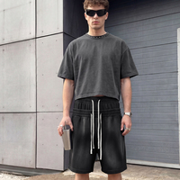 T-shirt Homme Streetwear Coupe Boxy Courte 285 GSM en Coton Délavé à l'Acide, Qualité Supérieure, Logo Personnalisé, Rivets, Fabrication OEM