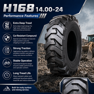Pneu de niveleuse HONGHUA 14.00-24 à bande de roulement diagonale, motif H168, neuf, de remplacement pour niveleuse à moteur, construction routière, pneu tout-terrain (OTR) - Product Image 3