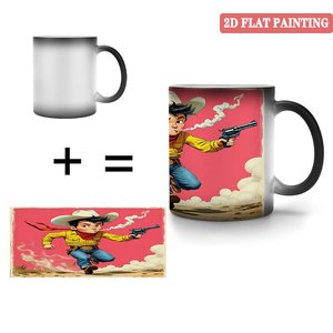 Mug en céramique noire givrée de 11 oz, changeant de couleur à la chaleur, avec un design artistique sur le thème du cowboy western - Product Image 4
