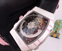Nouvelle montre automatique mécanique ultra-fine et ultra-légère pour homme, avec boîtier tonneau en fibre de carbone rose, tourbillon et bracelet en nylon, style Hip Hop - Réf. 6702