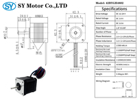 SY 42x42x48mm Haute Précision 1.8 °   Moteur pas à pas hybride Nema 17, 2 phases, 0,59 Nm, 2 A, CC 12 V-24 V, câble 4 fils, arbre de 5 mm, CE ISO