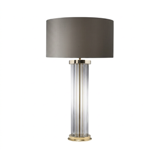 Lampe de table en verre minimaliste avec abat-jour beige, design unique, luminaire décoratif - Product Image 2