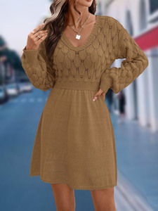 Robe de plage pour femme, nouvelle collection 2026, motif écailles 3D au crochet, col en V, coupe trapèze, manches longues, style <span class=keywords><strong>EU</strong></span>/US, vente en gros - Product Image 3