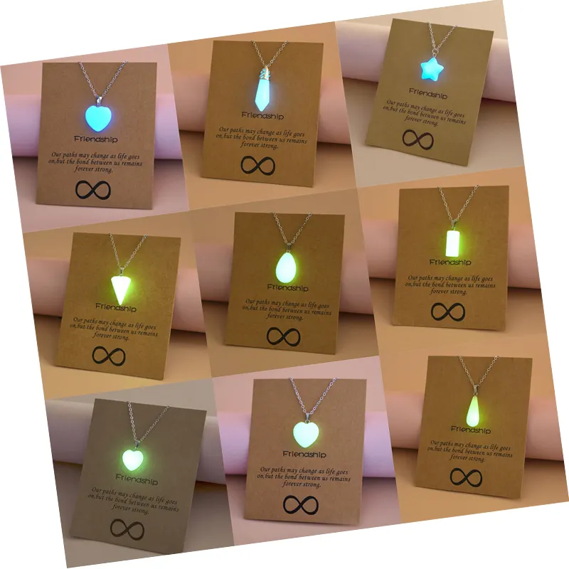 Trendy Glow in the Dark Hexagonal Column Waterdrop Star Heart Pendant Necklace Fashion Party Luminous Necklace Jewelry