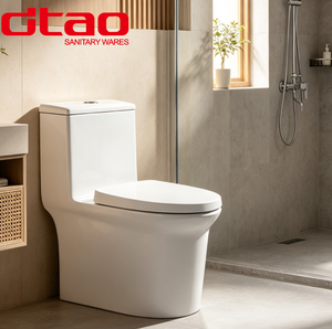 WC monobloc en céramique à chasse siphonique, double chasse, évacuation en S, siège à fermeture douce, à poser au sol, pour salle de bain d'hôtel - Product Image 1